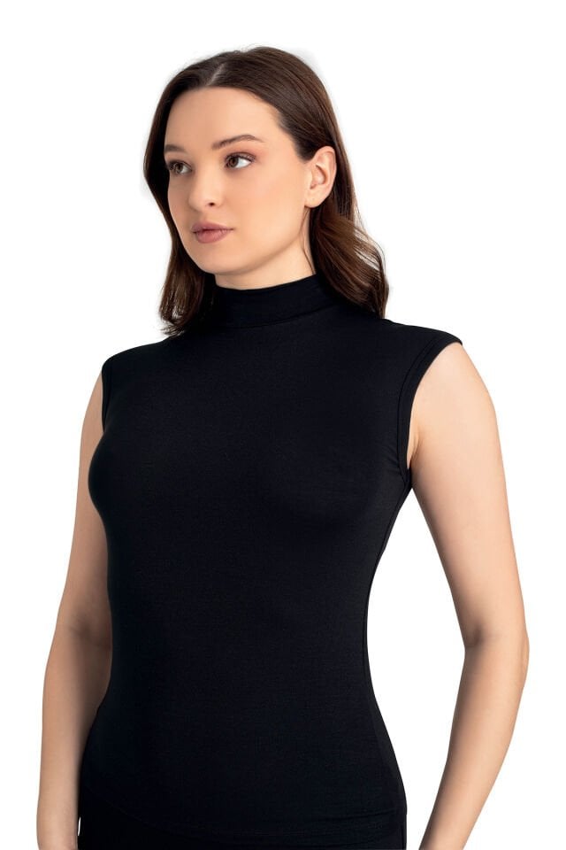 Senfoni Organik Bambu Bayan Yarım Balıkçı Yaka Kolsuz Body %92 Bambu – İç Giyim