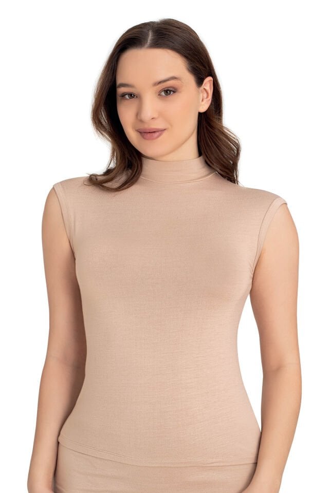 Senfoni Organik Bambu Bayan Yarım Balıkçı Yaka Kolsuz Body %92 Bambu – İç Giyim