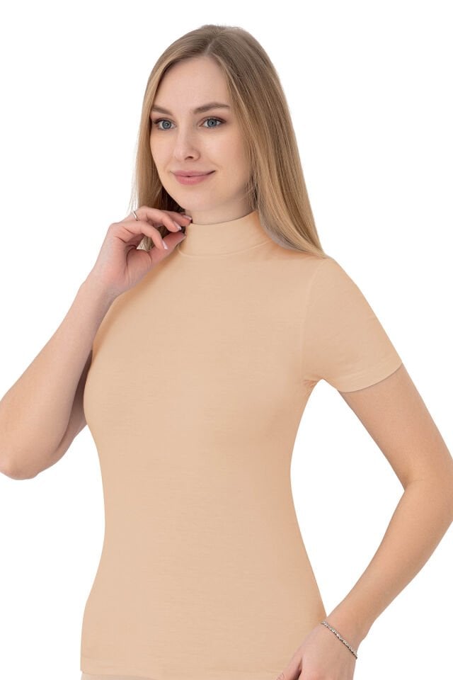 Organik Bambu Yarım Balıkçı Yaka Kısa Kollu Kadın Body