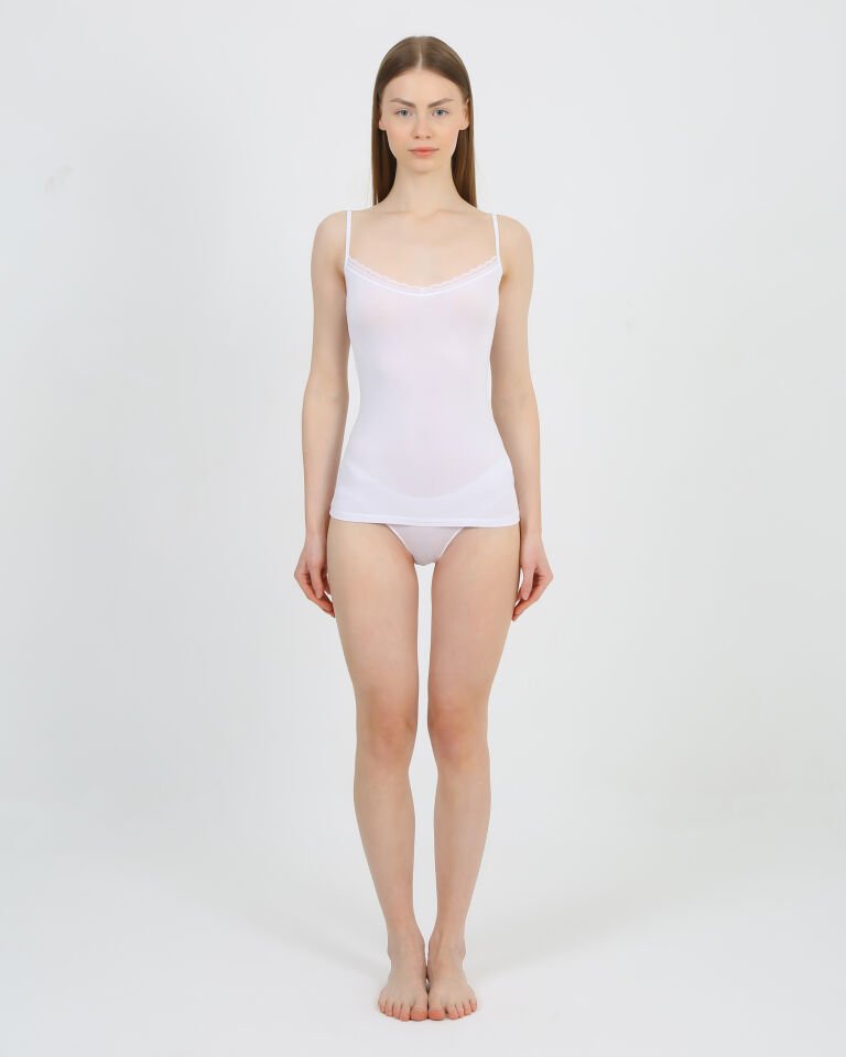 Senfoni Organik Bambu Bayan İnce Askılı Yakası Dantelli Atlet %92 Bambu – İç Giyim